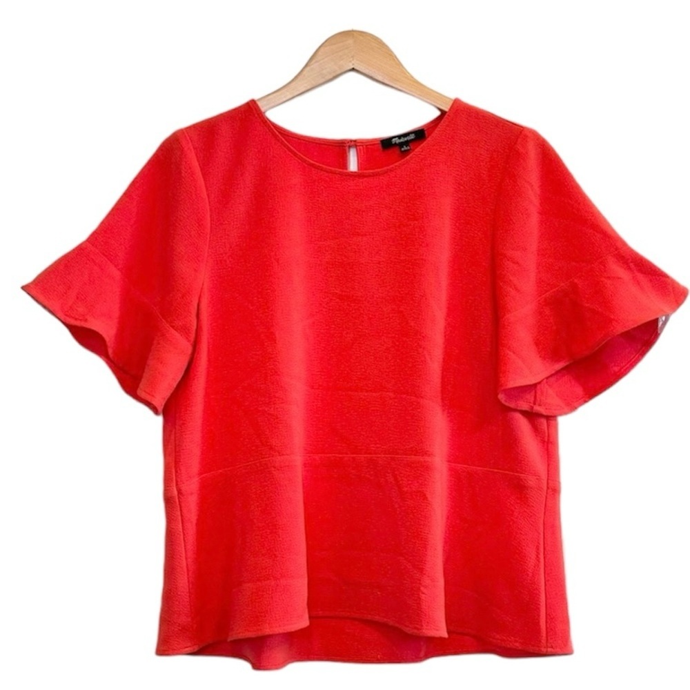Madewell Flutter, Short Sleeve, Crew Neck Top, Orange/Red, Large